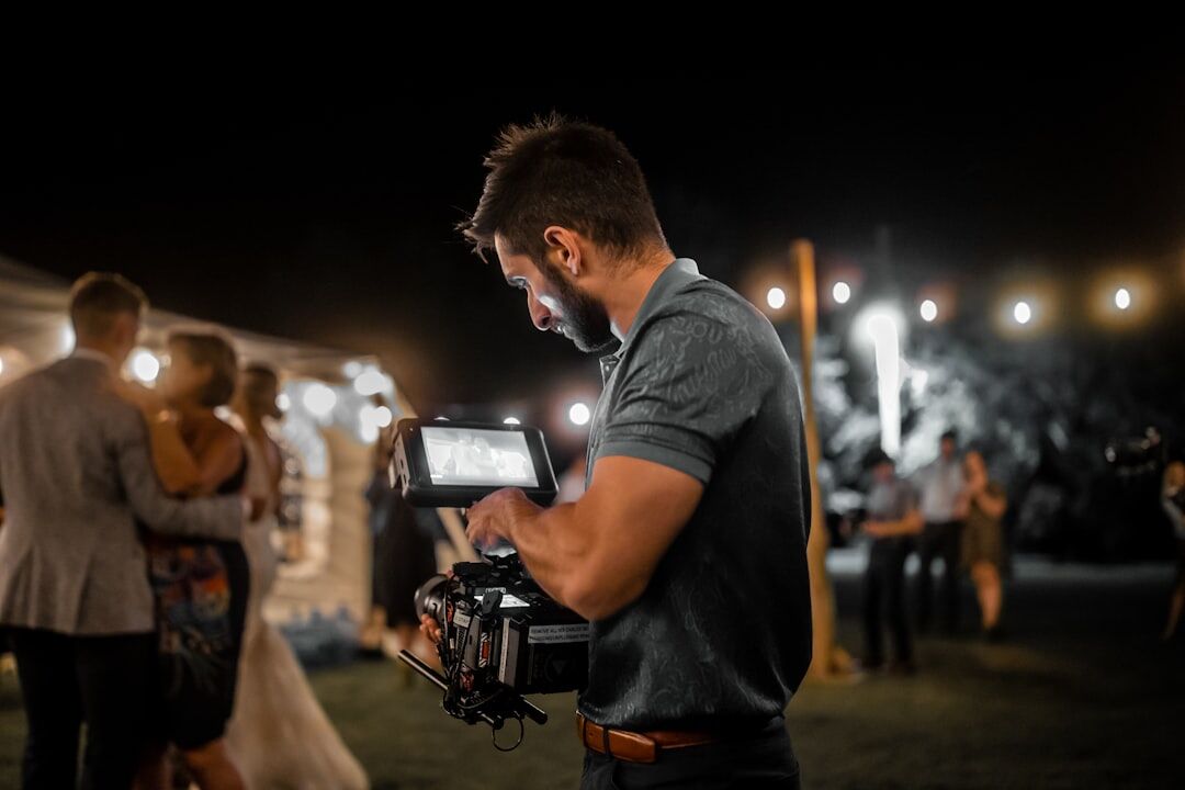 Field reporter delivering breaking news live outdoors at night